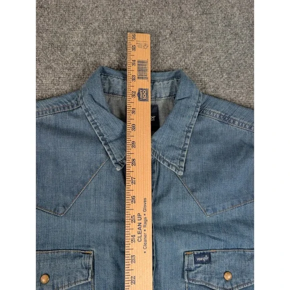 Wrangler Pearl Snap Denim Shirt Mens Large Western Cowboy Long Sleeve - Picture 5 of 9